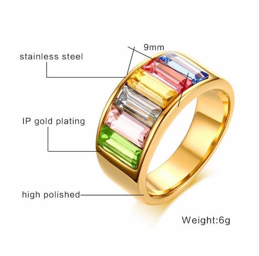 Gold Plated Multicoloure Ring - 7Jewelry