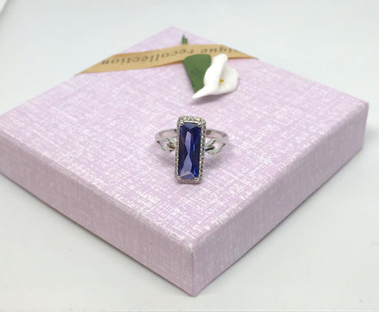 Blue Saphire CZ American real silver ring - 7Jewelry