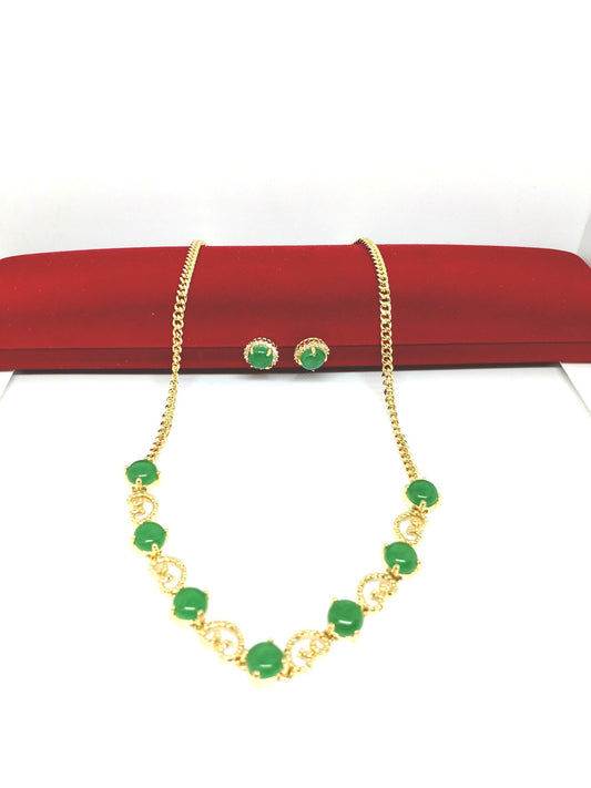 Ensemble plaqué or en jade véritable
