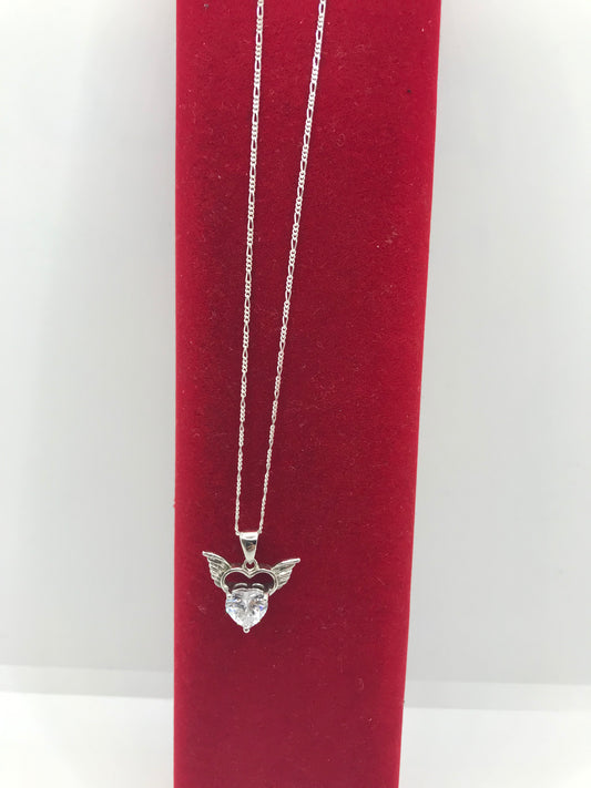 Collier en argent sterling avec cœur et ailes