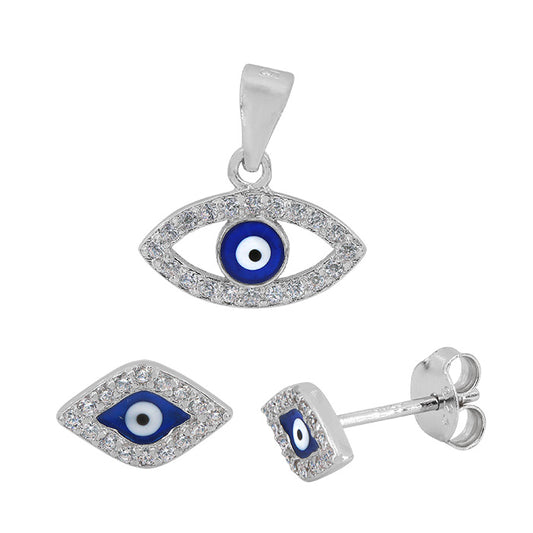 Sterling silver blue evil eye set