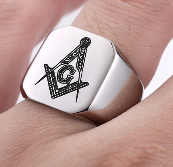 Bague maçonnique carrée en acier inoxydable