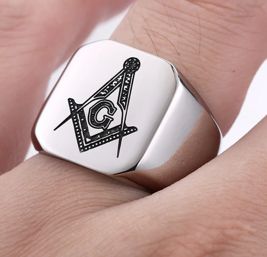 Stainless steel square Masonic ring