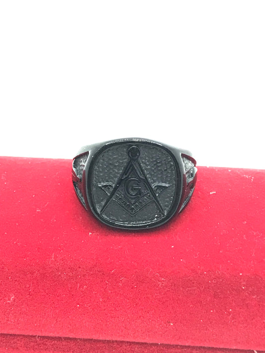 Bague maçonnique noire en acier inoxydable