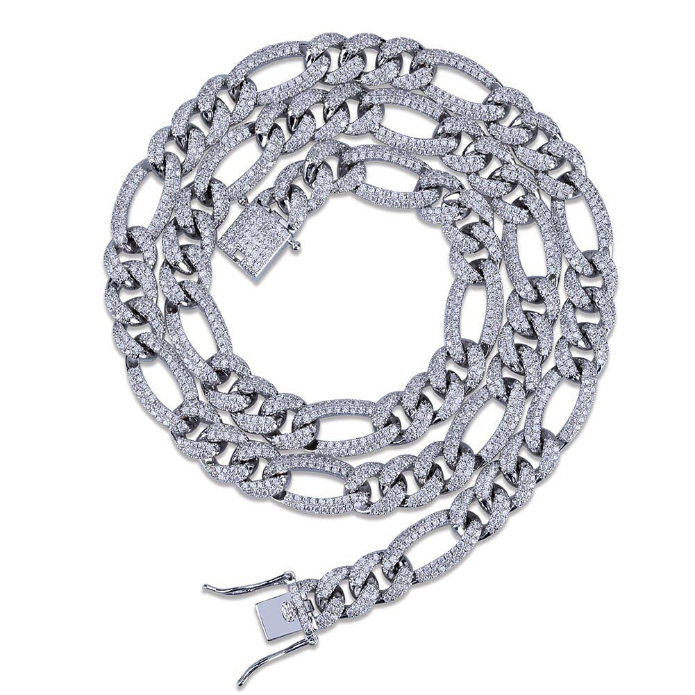 Iced out Figaro link hiphop cuban chain necklace and bracelet - 7Jewelry