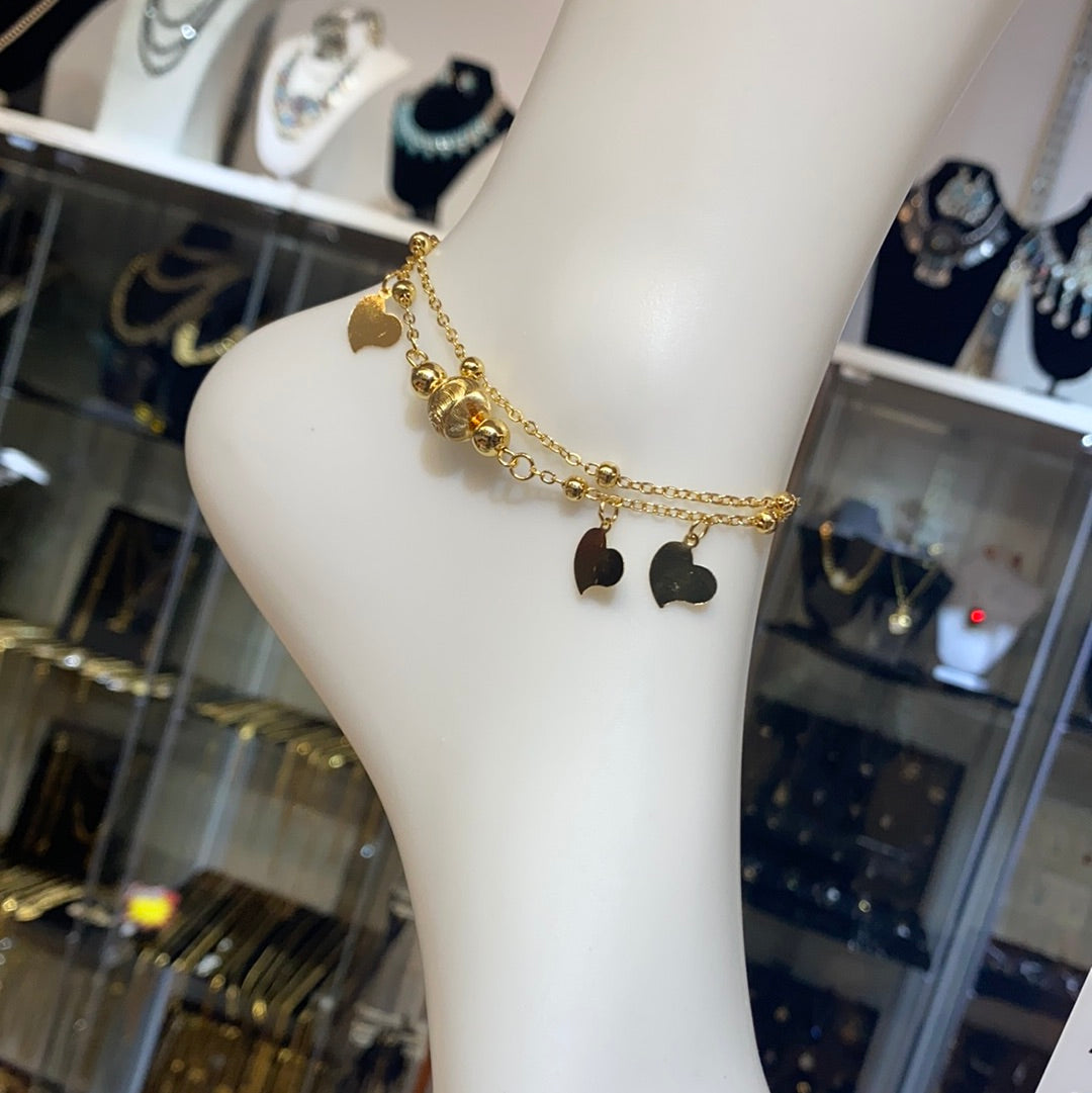 Gold Plated ball and heart anklet (Jhanjar)