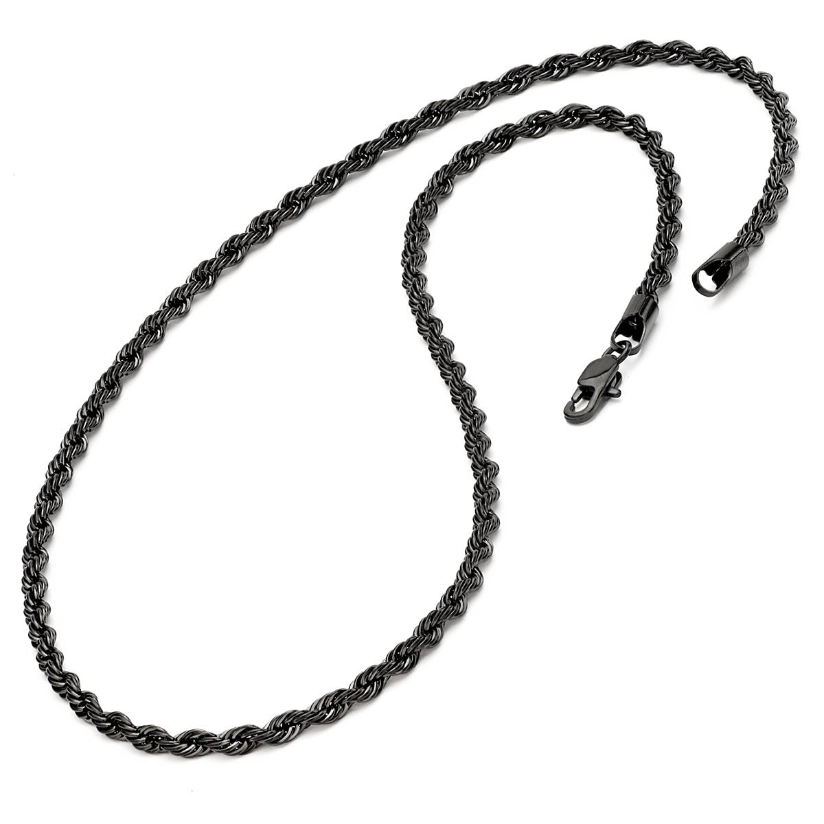 Chaîne en corde noire en acier inoxydable