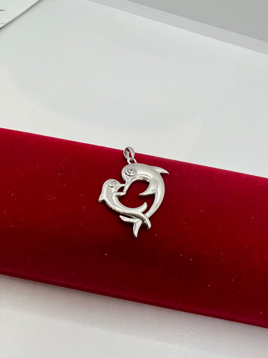 Real silver dual dolphin pendant