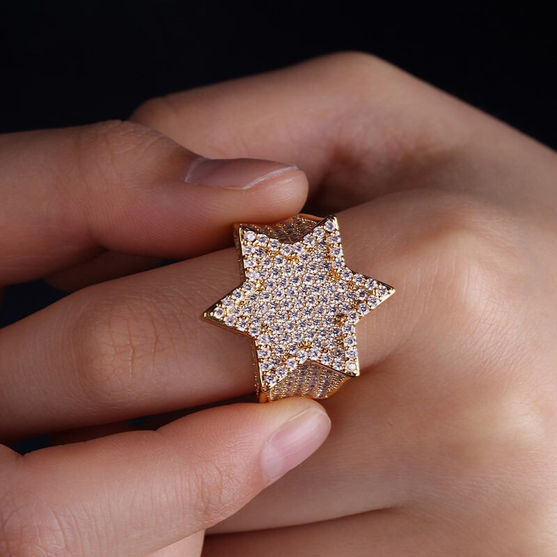 Hiphop hot selling iced out bling bling star ring - 7Jewelry
