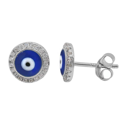 Clous d'oreilles ronds en argent véritable contre le mauvais œil