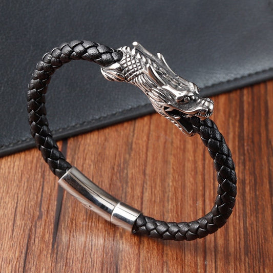 Dragon face leather bracelet
