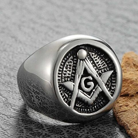 Bague maçonnique ovale en acier inoxydable