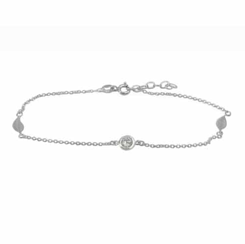 Sterling silver anklet with crystal stone and feathers
