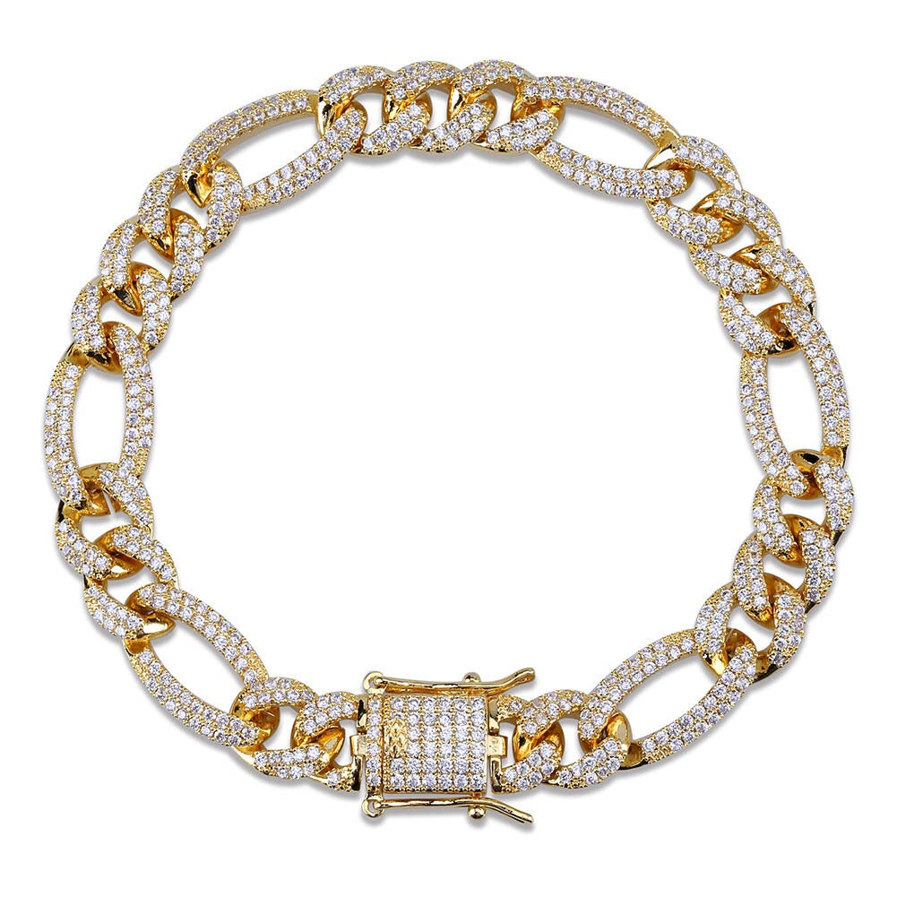 Iced out Figaro link hiphop cuban chain necklace and bracelet - 7Jewelry