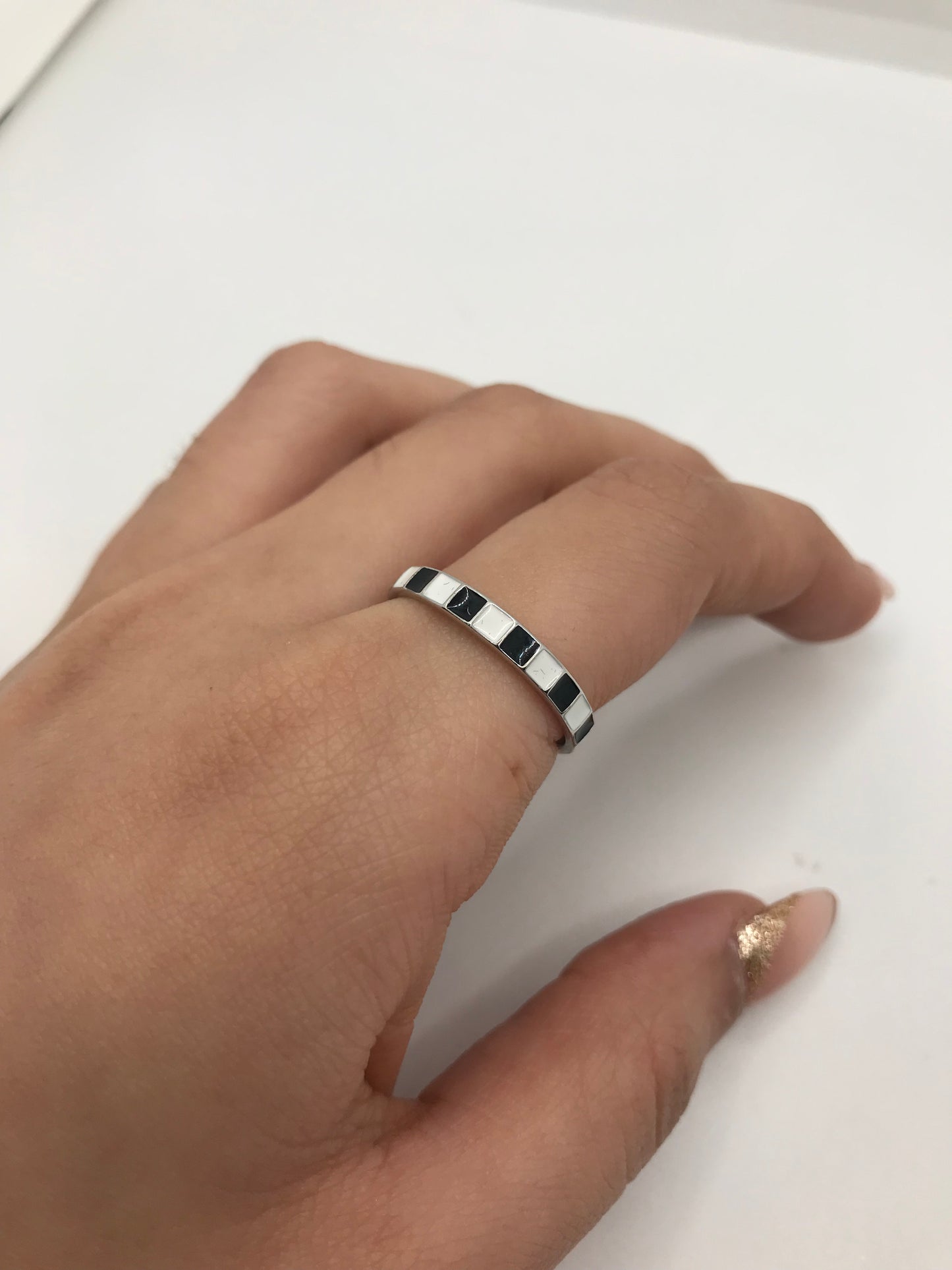 Sterling silver chessboard ring