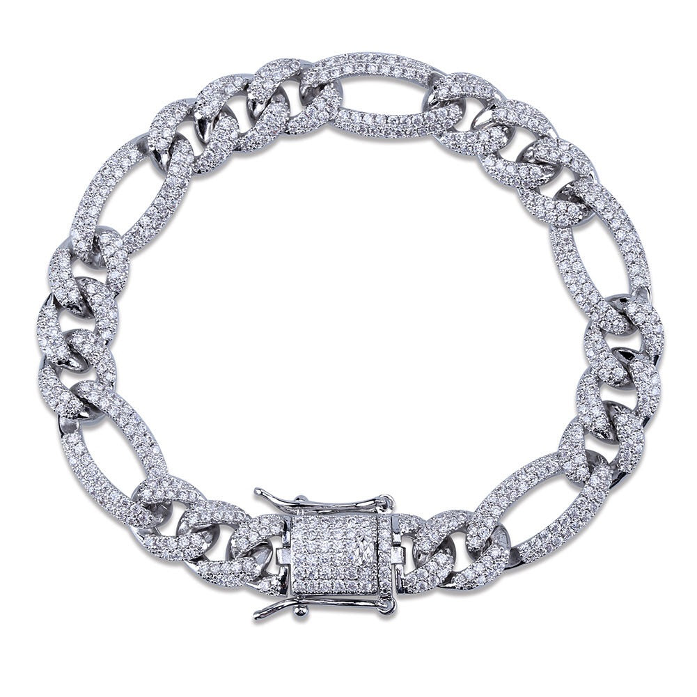 Iced out Figaro link hiphop cuban chain necklace and bracelet - 7Jewelry