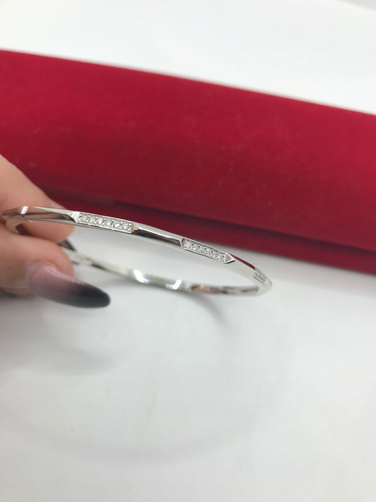 Bracelet jonc en argent véritable avec pierre CZ
