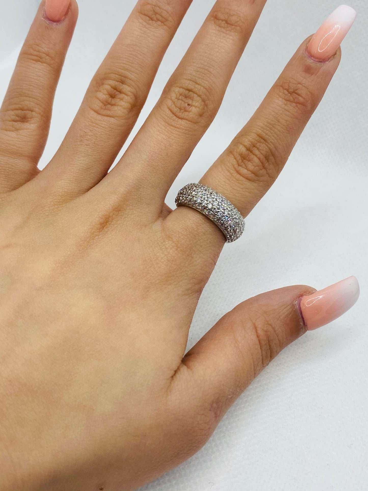 Bague hip-hop en argent sterling 925 avec effet glacé