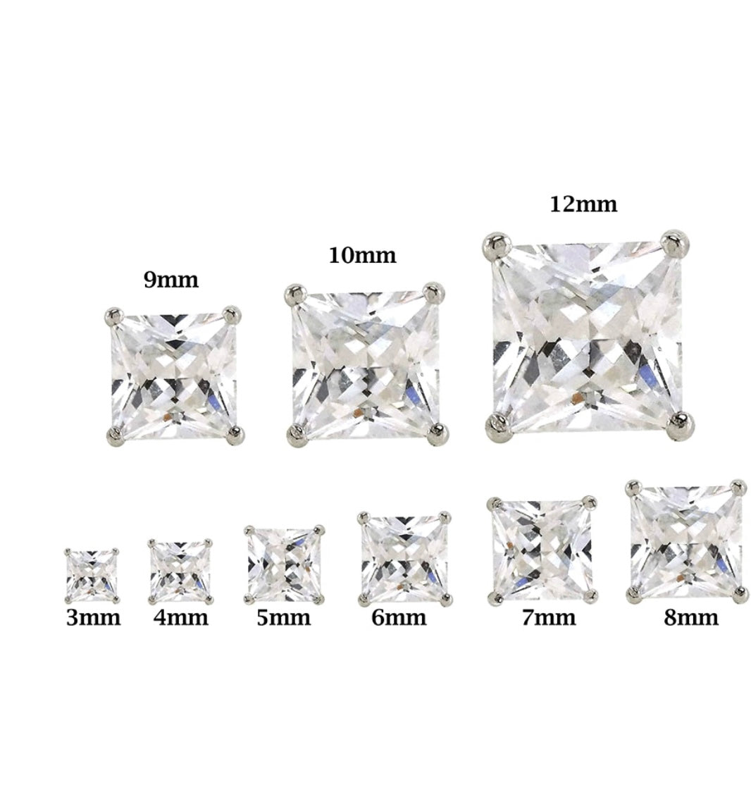 Clous d'oreilles en argent véritable (pierre carrée)