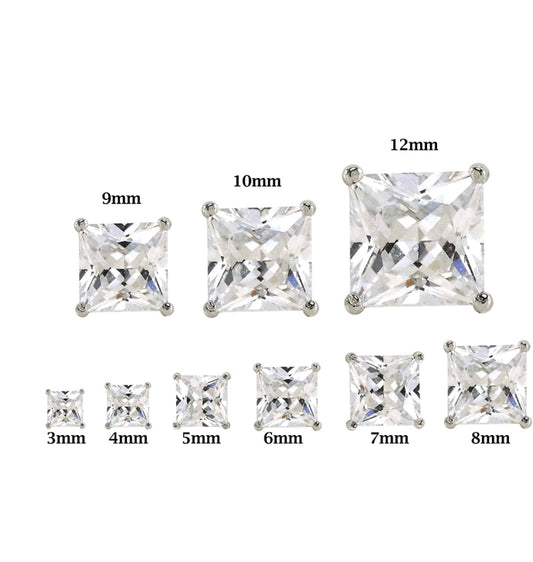 Clous d'oreilles en argent véritable (pierre carrée)