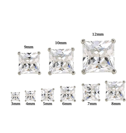 Real Silver Studs (Square  Stone)
