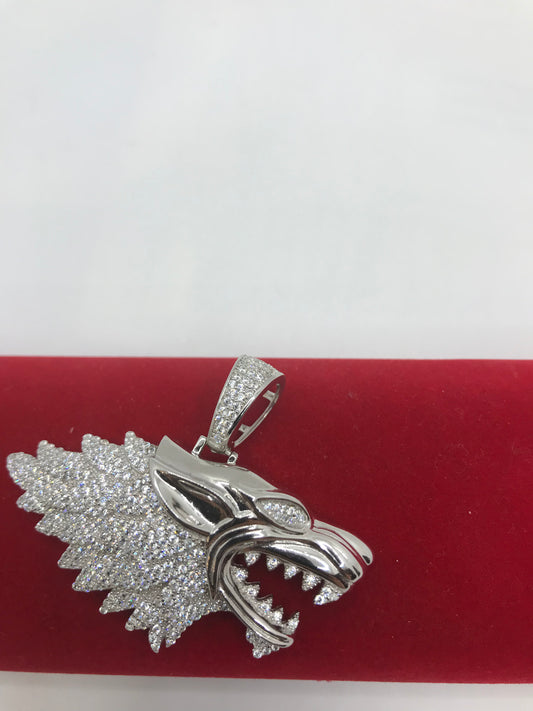 Sterling silver wolf pendant