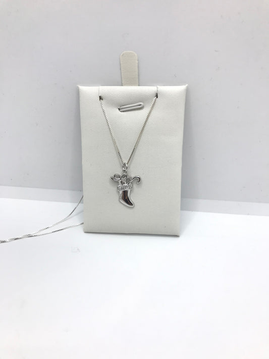 Sterling silver santa stocking necklace