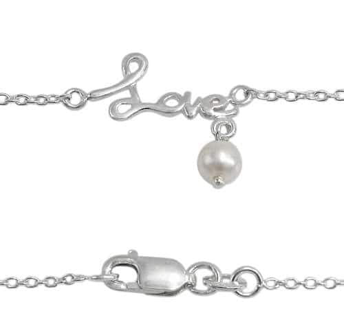 Real silver love pearl anklets