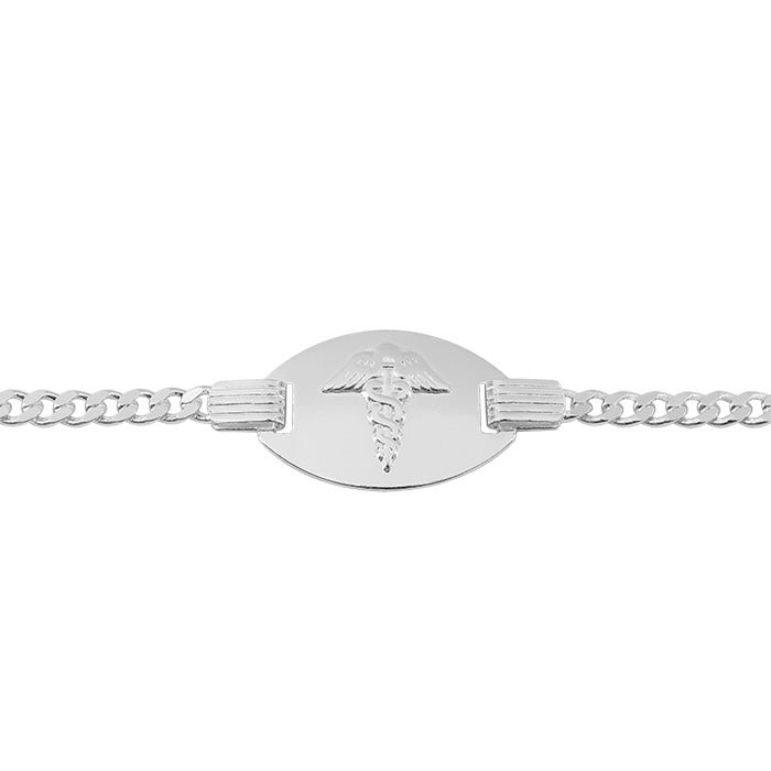 Bracelet gourmette d'identification médicale en argent véritable