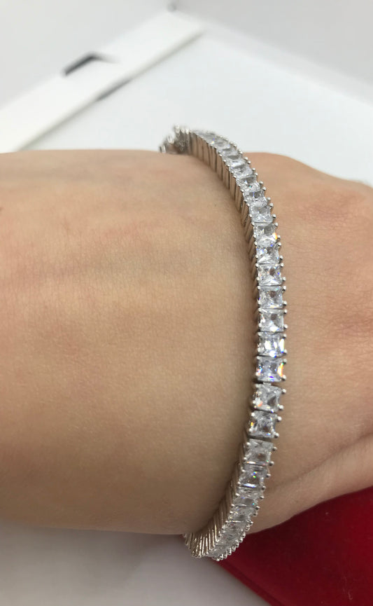 Sterling silver emerald cut tennis bracelet