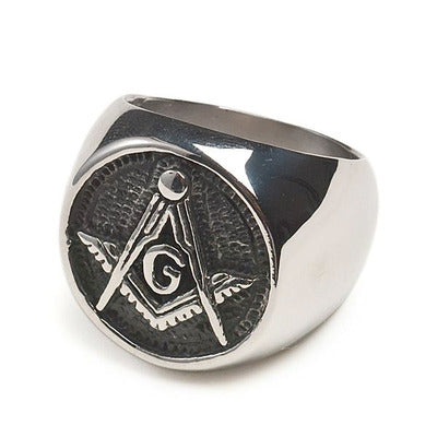 Stainless steel round Masonic ring