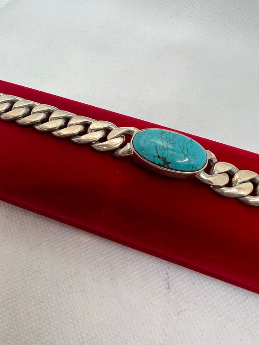 Real silver blue turquoise bracelet