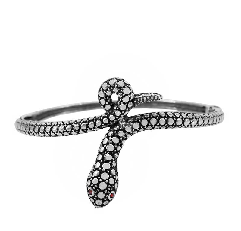 Bracelet serpent en argent véritable avec yeux rouges
