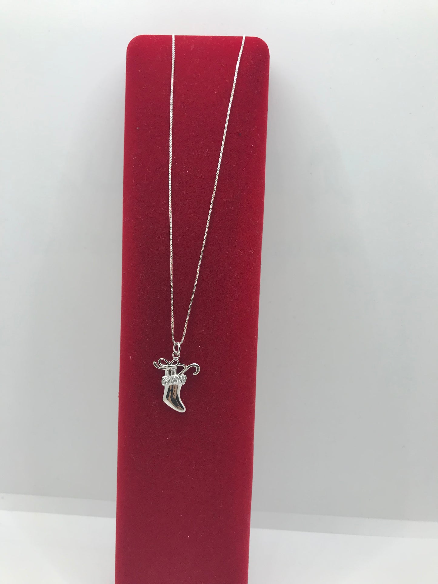 Sterling silver santa stocking necklace