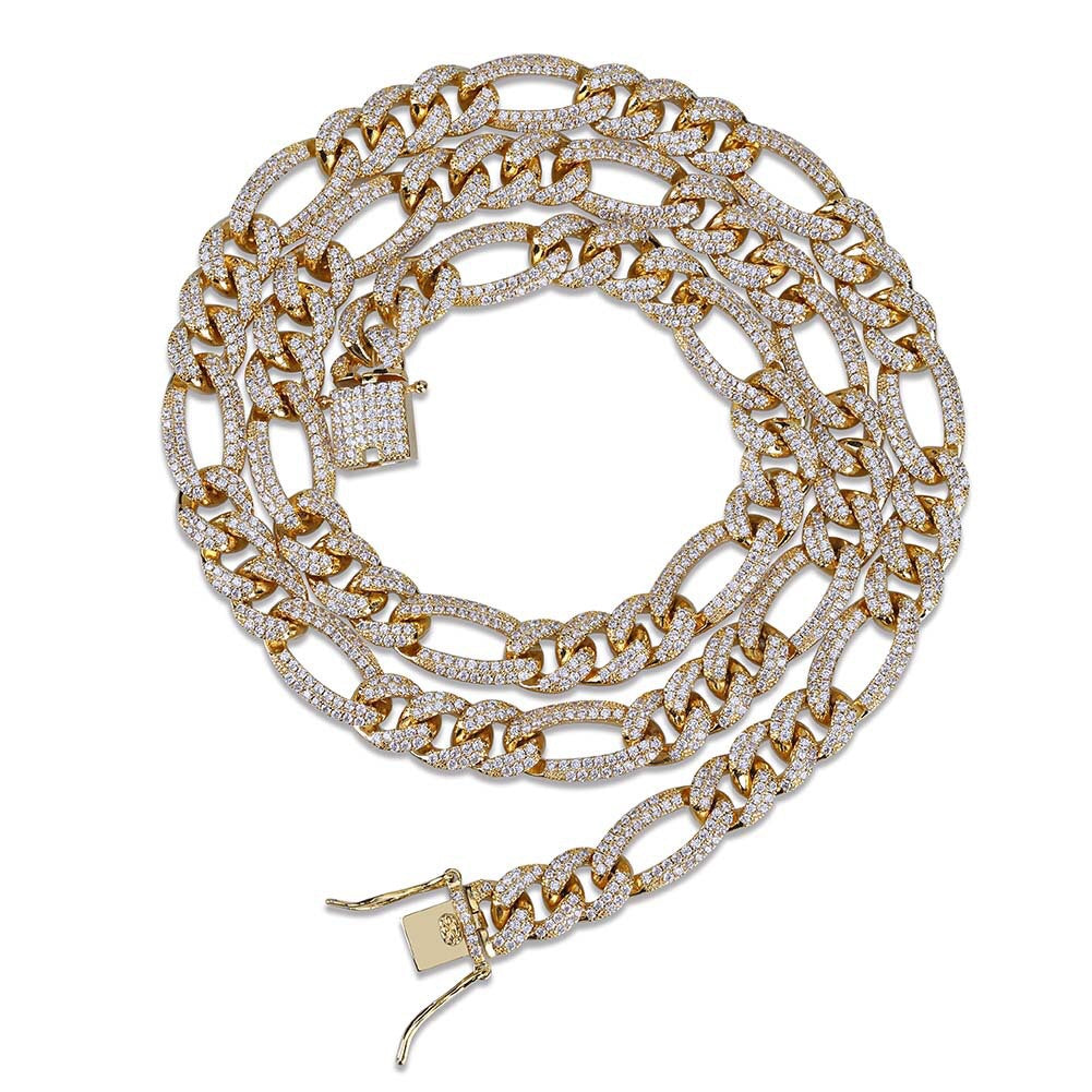 Iced out Figaro link hiphop cuban chain necklace and bracelet - 7Jewelry