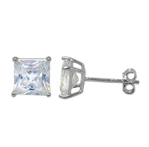 Clous d'oreilles en argent véritable (pierre carrée)