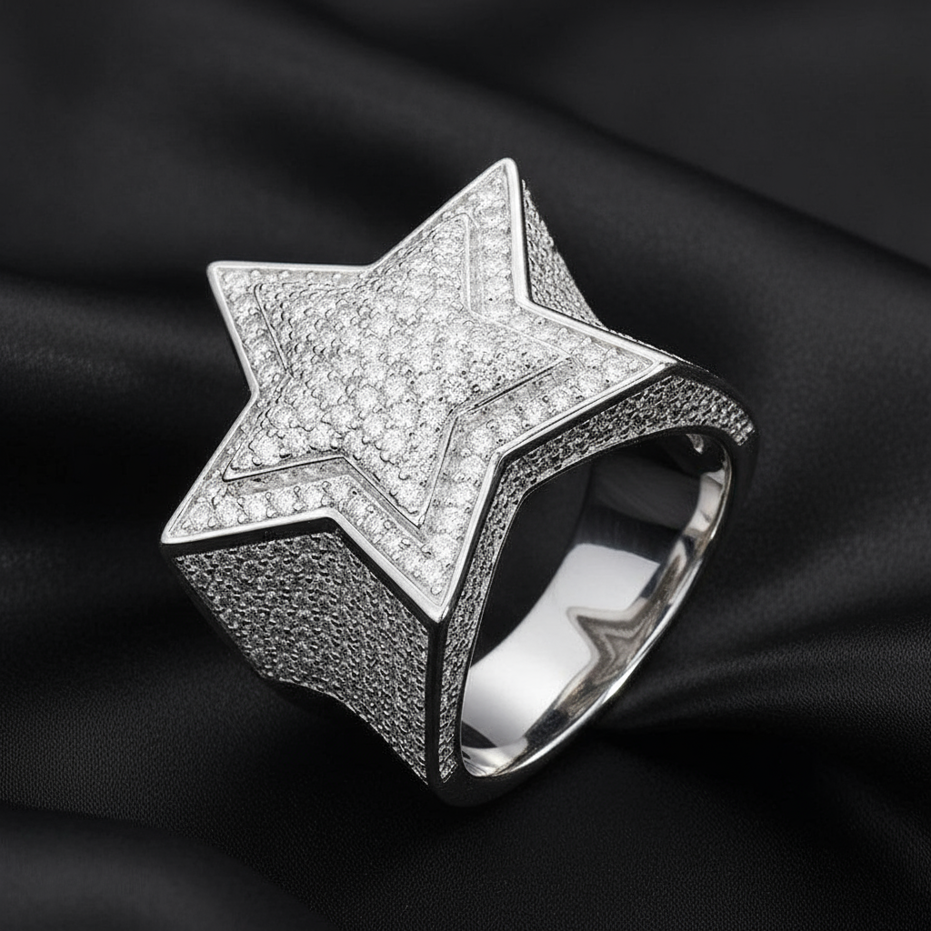 Real Silver Moissanite Star Ring