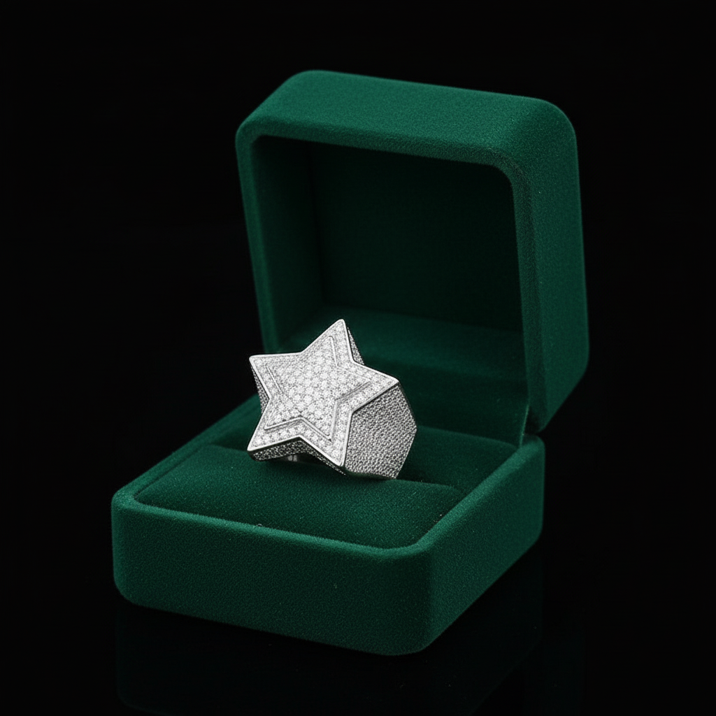 Real Silver Moissanite Star Ring