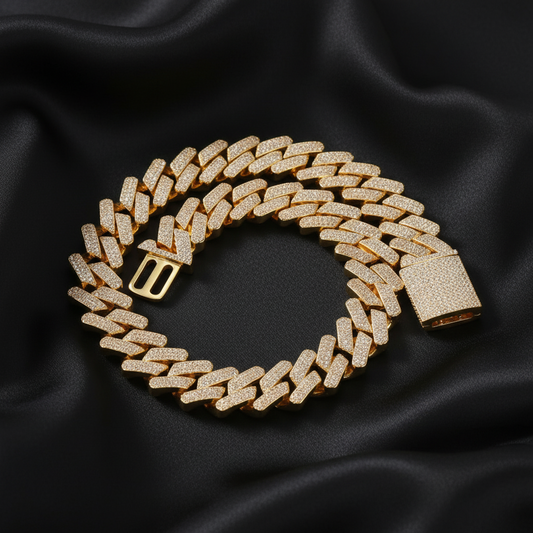 18K gold plated cubic zirconia stone Miami Cuban link chain