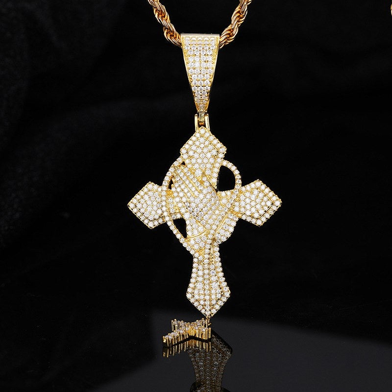 Real Silver Moissanite Praying Hand Cross