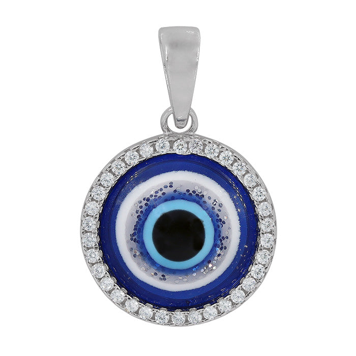 Sterling silver with rhodium, evil eye pendant