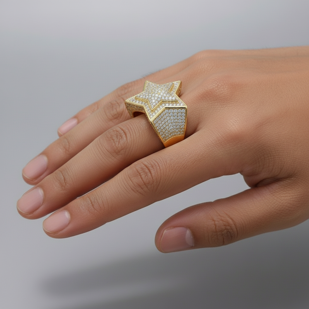 Real Silver Moissanite Star Ring