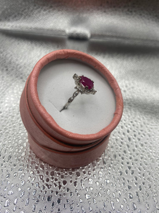 Natural Ruby Real Silver Oval Ring