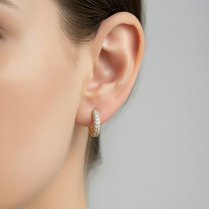 Real gold cubic zirconia hoop earrings