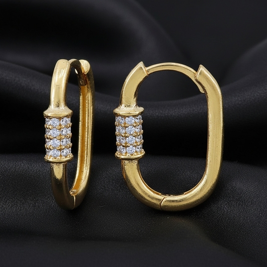 Real gold cubic zirconia oval hoop