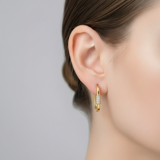 Real gold cubic zirconia oval hoop