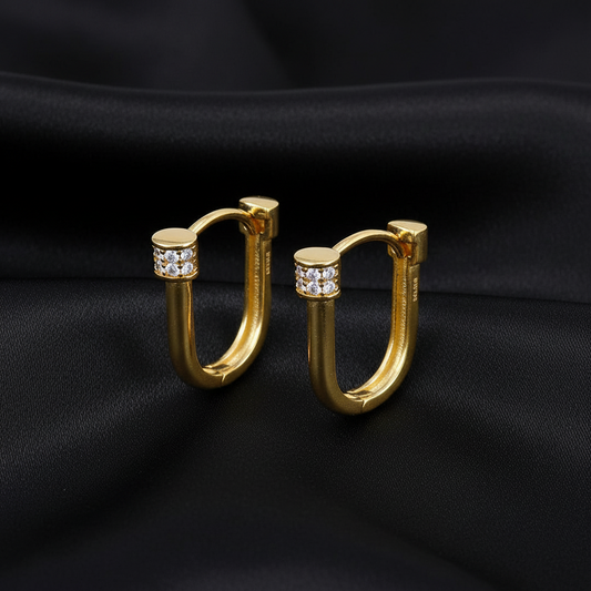 Real gold cubic zirconia U link hoop