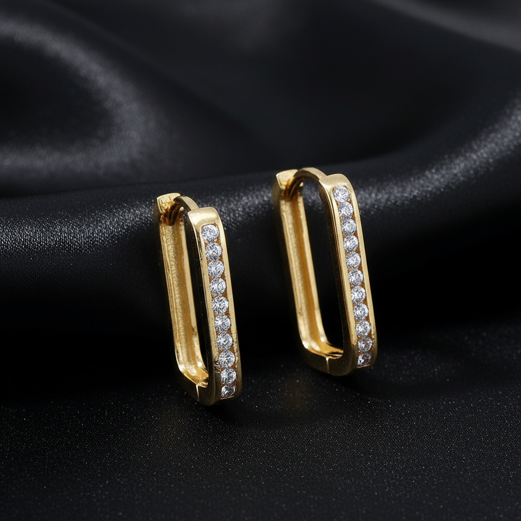 Real gold rectangular hoop earrings