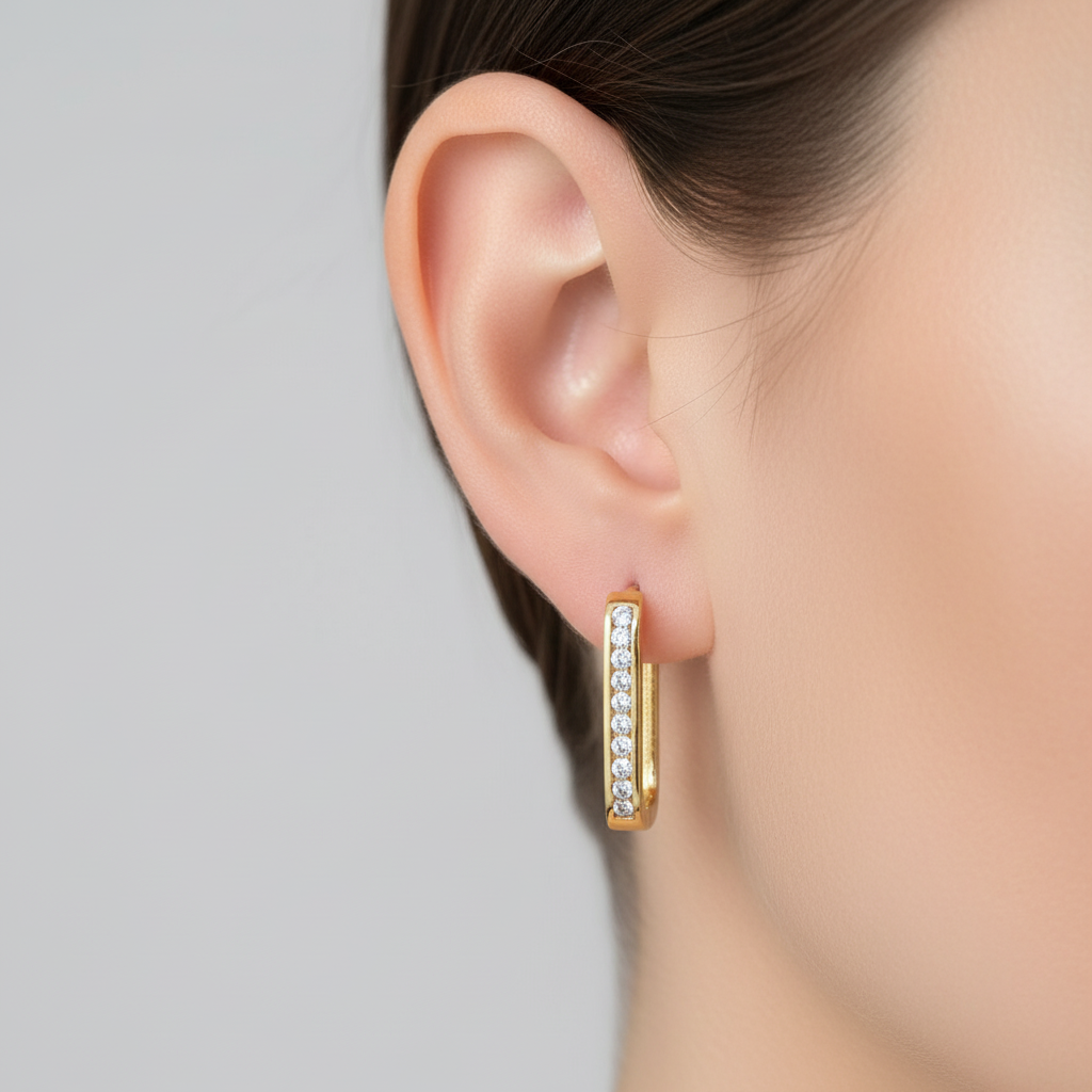 Real gold rectangular hoop earrings