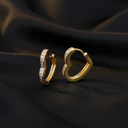 Boucles d'oreilles créoles en or véritable en forme de cœur